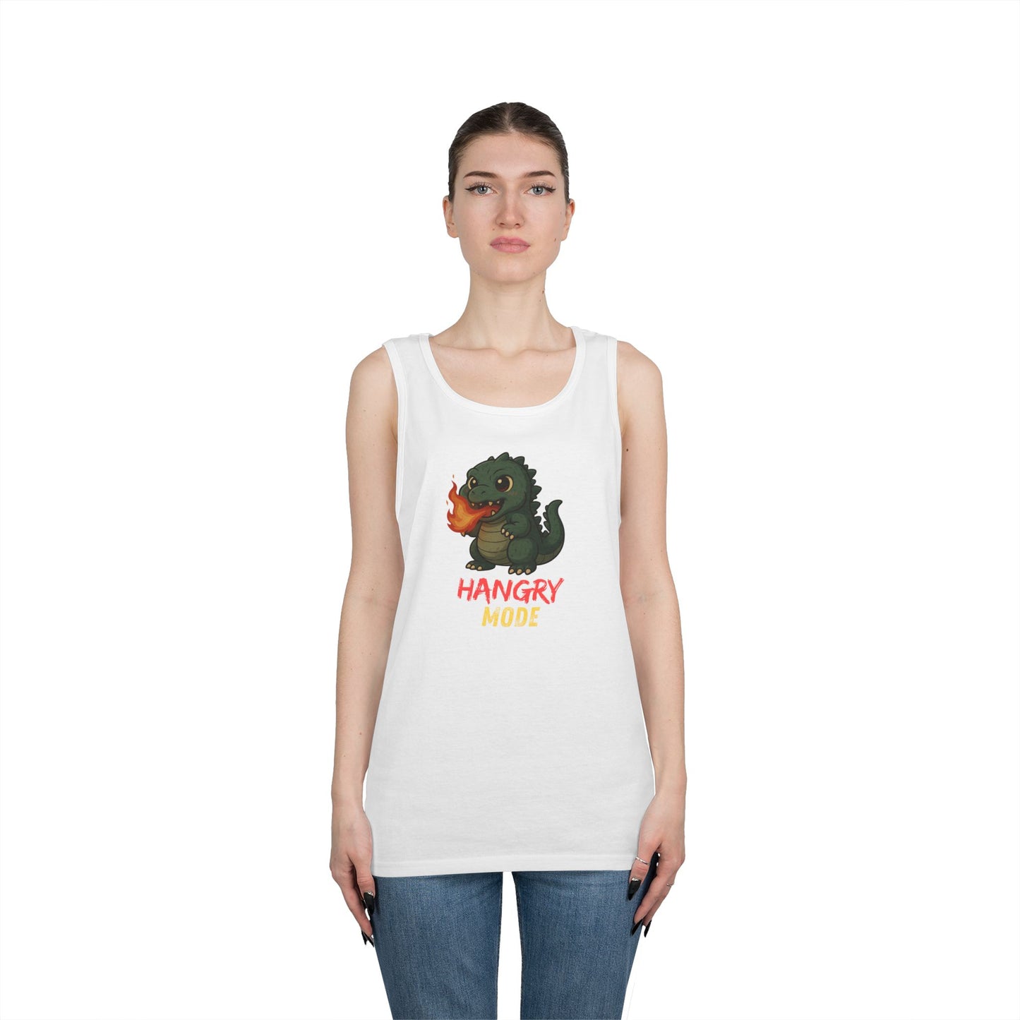 Hangry Mode Dino Tank Top - Hangry Mode, Unisex Cotton Sleeveless Shirt, Gift for Dinosaurs Lovers, Summer Apparel, Casual Wear
