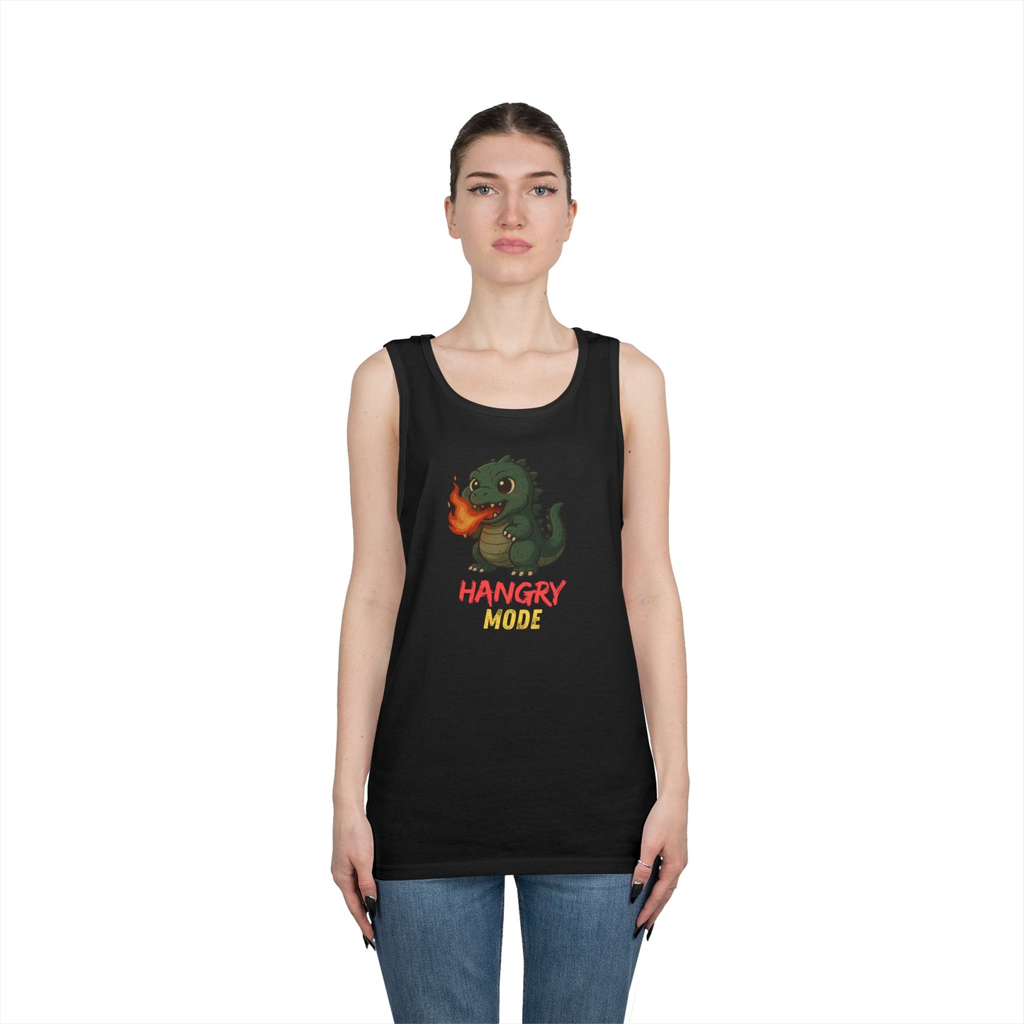 Hangry Mode Dino Tank Top - Hangry Mode, Unisex Cotton Sleeveless Shirt, Gift for Dinosaurs Lovers, Summer Apparel, Casual Wear