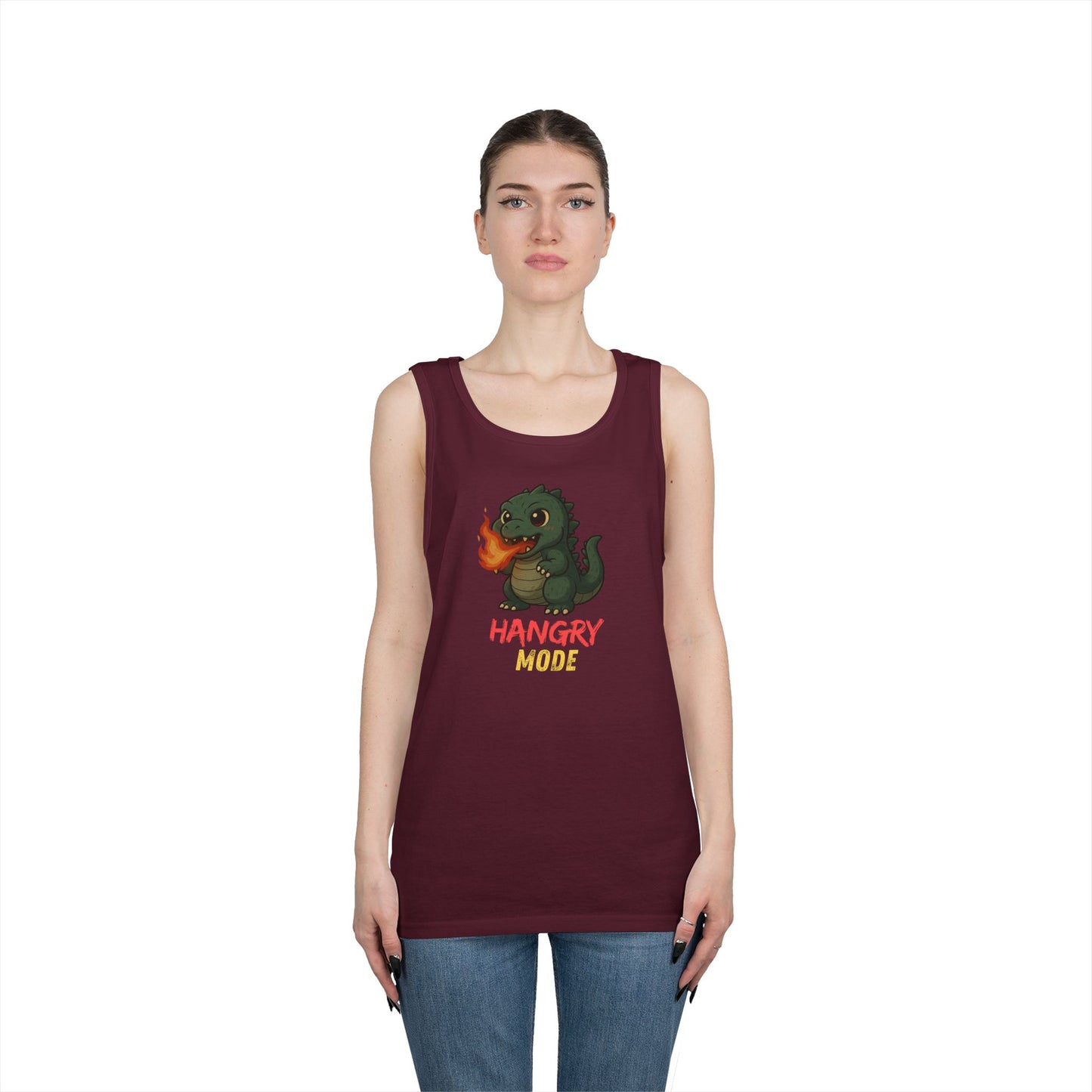 Hangry Mode Dino Tank Top - Hangry Mode, Unisex Cotton Sleeveless Shirt, Gift for Dinosaurs Lovers, Summer Apparel, Casual Wear
