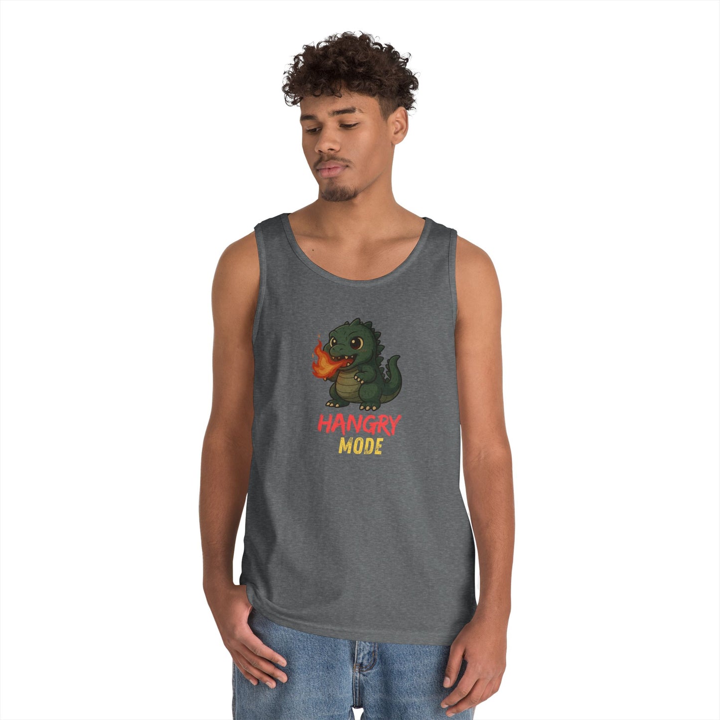 Hangry Mode Dino Tank Top - Hangry Mode, Unisex Cotton Sleeveless Shirt, Gift for Dinosaurs Lovers, Summer Apparel, Casual Wear
