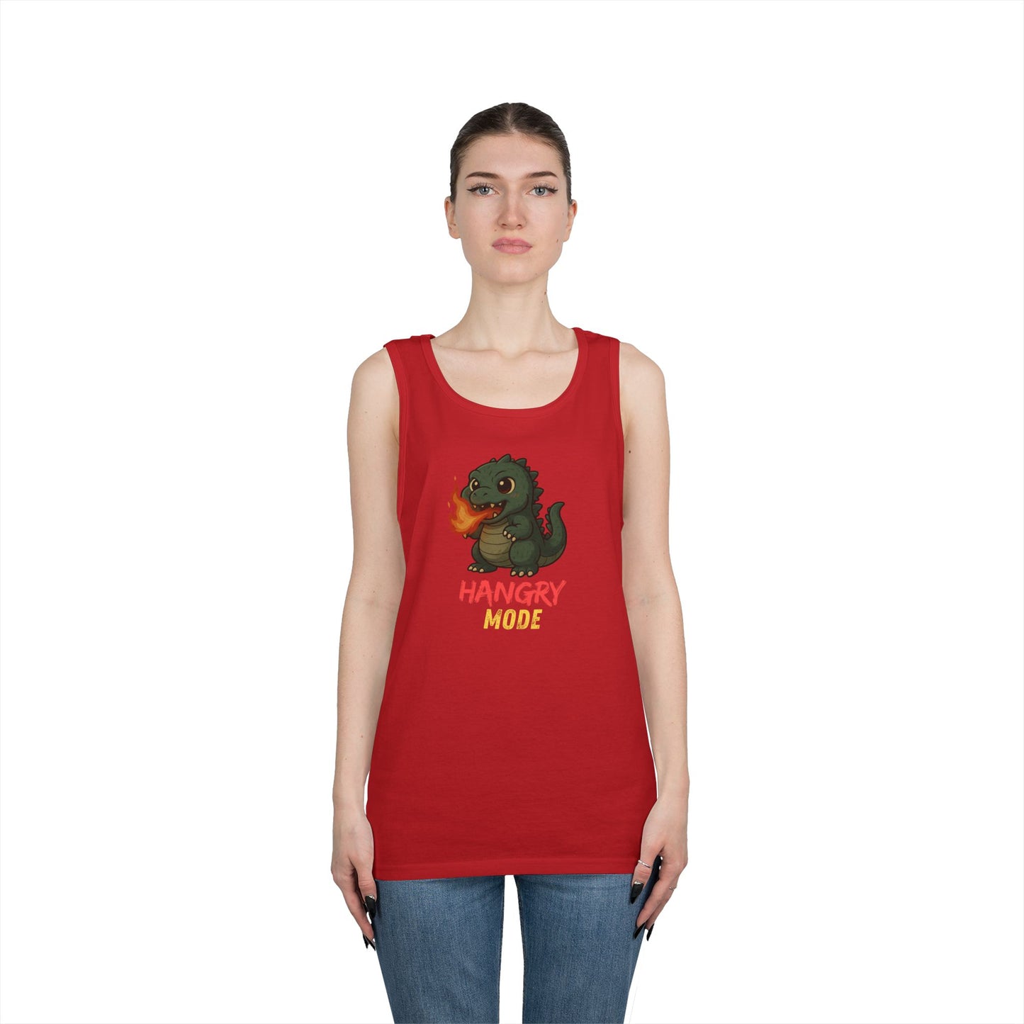 Hangry Mode Dino Tank Top - Hangry Mode, Unisex Cotton Sleeveless Shirt, Gift for Dinosaurs Lovers, Summer Apparel, Casual Wear