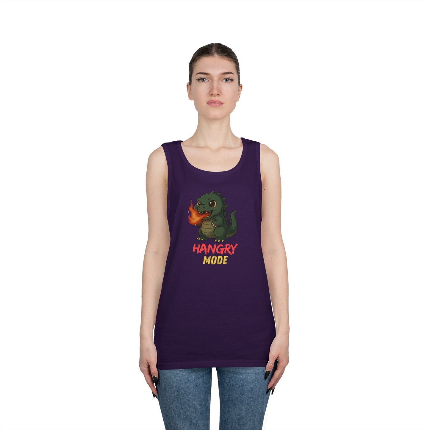 Hangry Mode Dino Tank Top - Hangry Mode, Unisex Cotton Sleeveless Shirt, Gift for Dinosaurs Lovers, Summer Apparel, Casual Wear