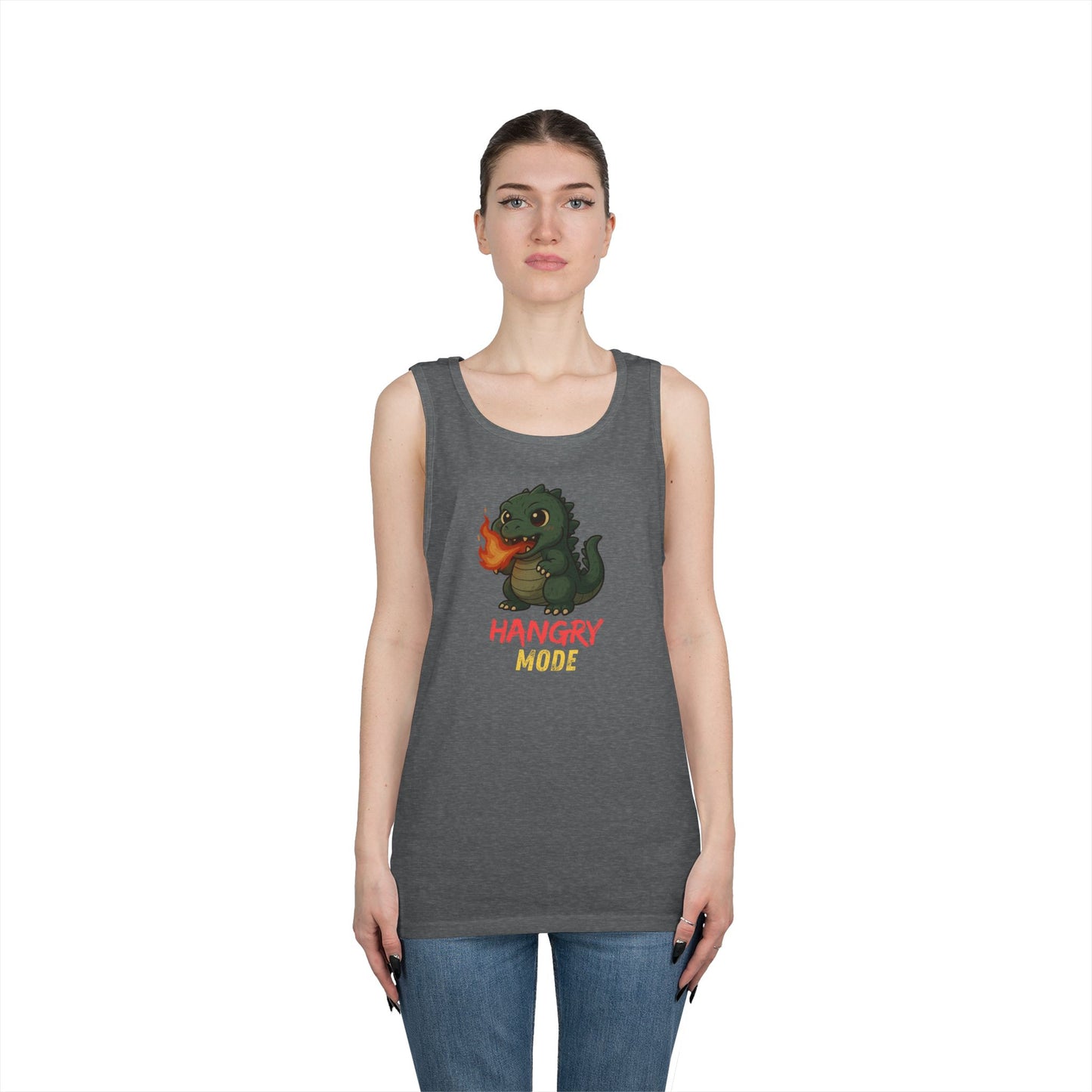 Hangry Mode Dino Tank Top - Hangry Mode, Unisex Cotton Sleeveless Shirt, Gift for Dinosaurs Lovers, Summer Apparel, Casual Wear