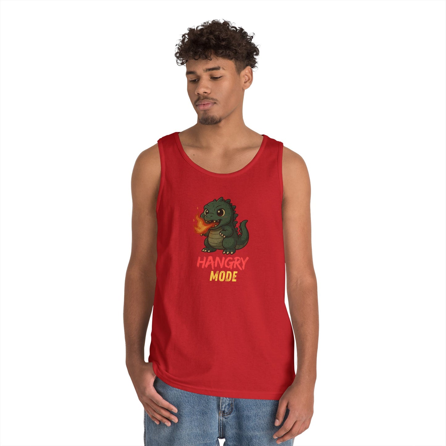 Hangry Mode Dino Tank Top - Hangry Mode, Unisex Cotton Sleeveless Shirt, Gift for Dinosaurs Lovers, Summer Apparel, Casual Wear