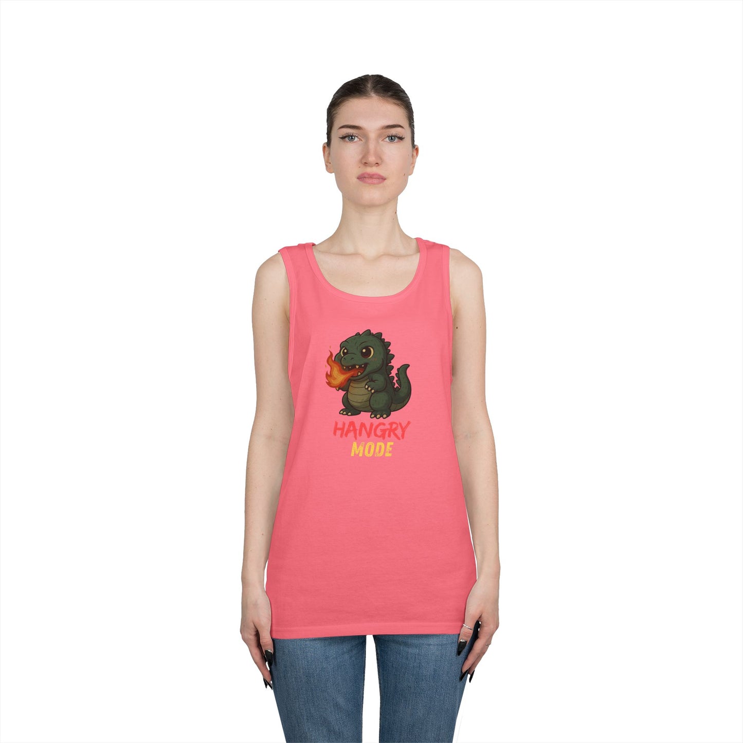 Hangry Mode Dino Tank Top - Hangry Mode, Unisex Cotton Sleeveless Shirt, Gift for Dinosaurs Lovers, Summer Apparel, Casual Wear