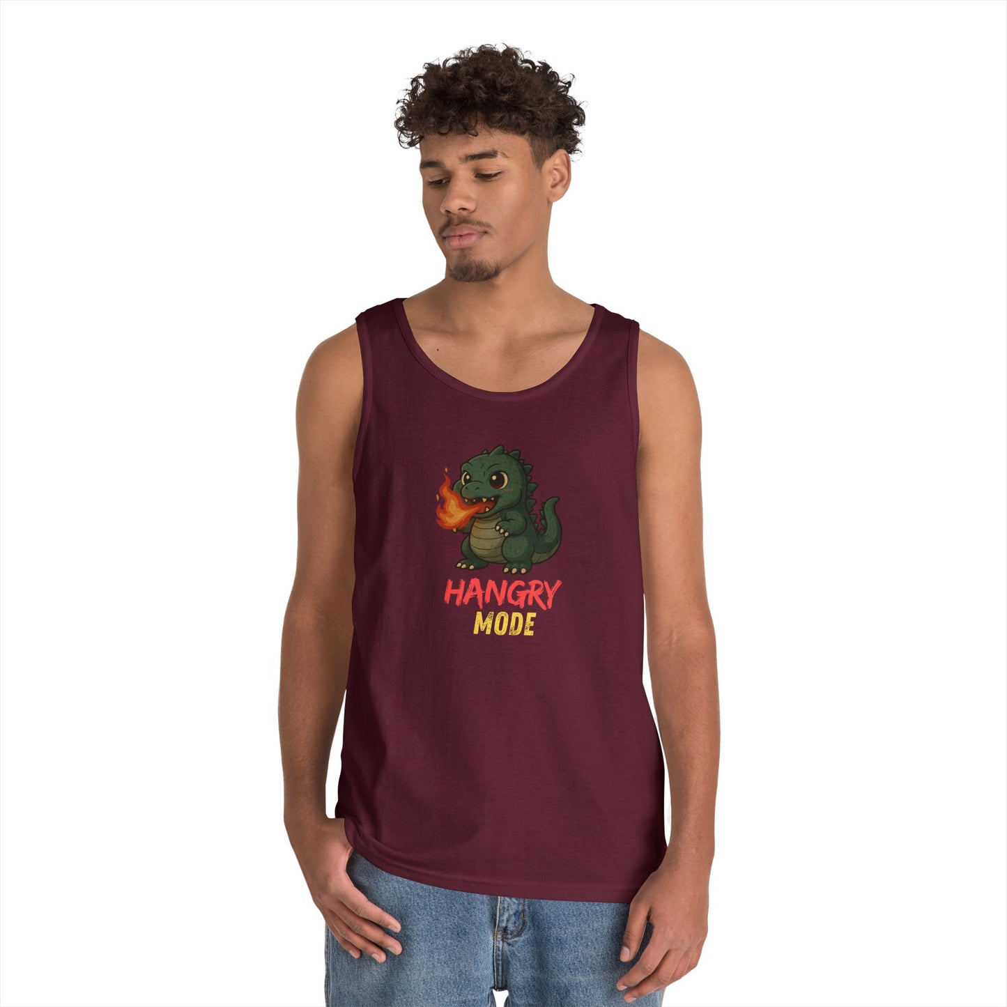 Hangry Mode Dino Tank Top - Hangry Mode, Unisex Cotton Sleeveless Shirt, Gift for Dinosaurs Lovers, Summer Apparel, Casual Wear