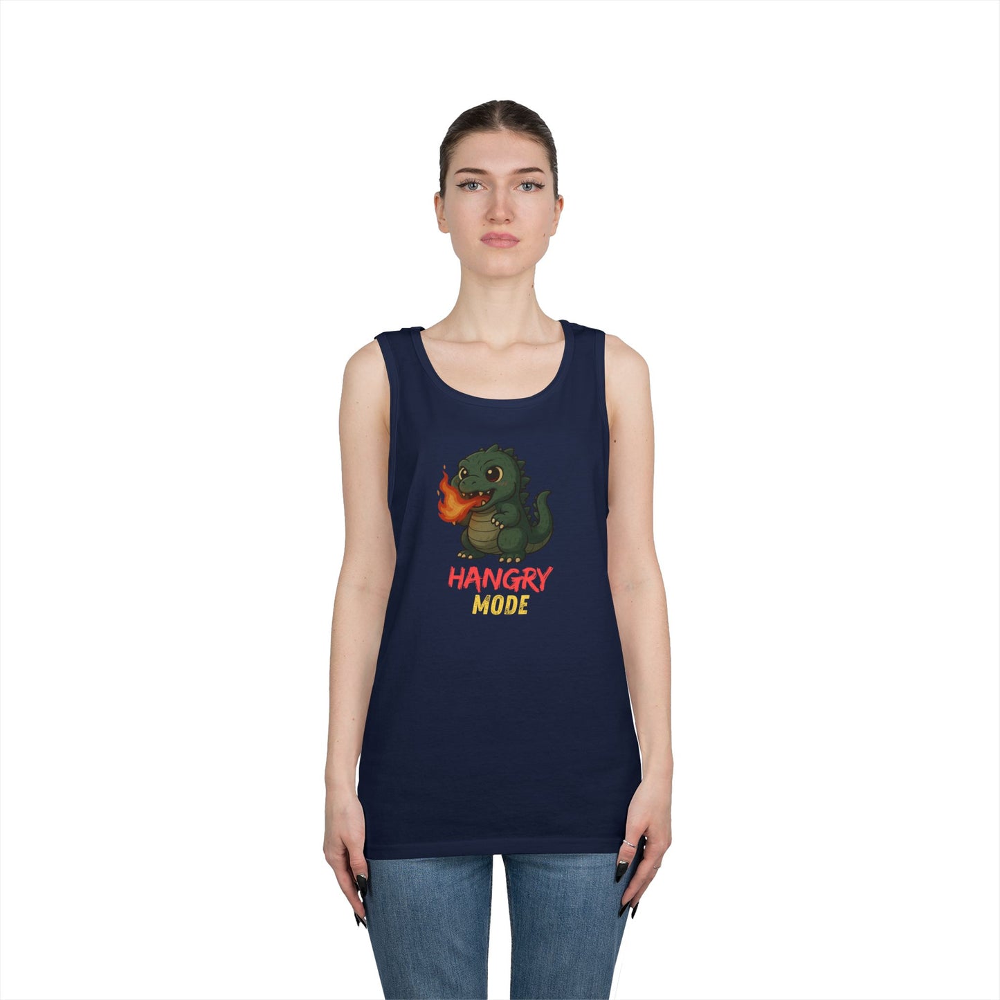Hangry Mode Dino Tank Top - Hangry Mode, Unisex Cotton Sleeveless Shirt, Gift for Dinosaurs Lovers, Summer Apparel, Casual Wear