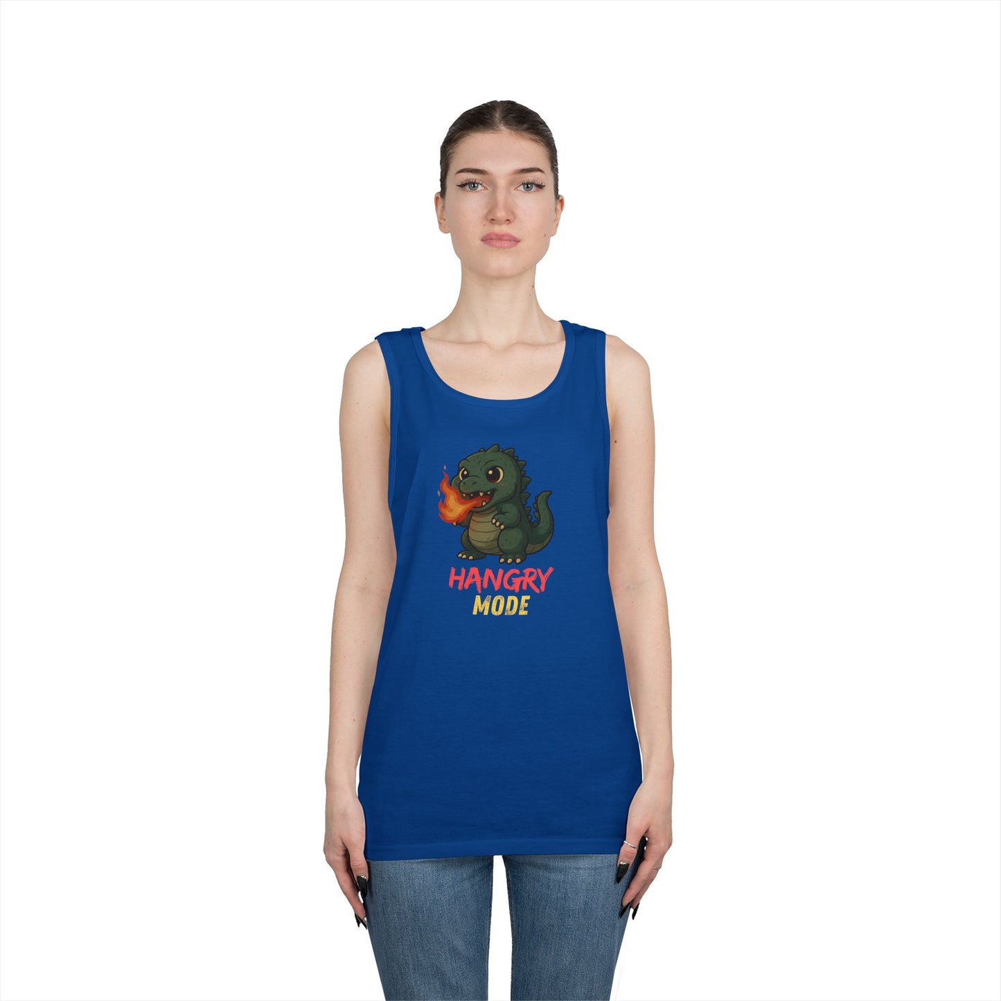 Hangry Mode Dino Tank Top - Hangry Mode, Unisex Cotton Sleeveless Shirt, Gift for Dinosaurs Lovers, Summer Apparel, Casual Wear